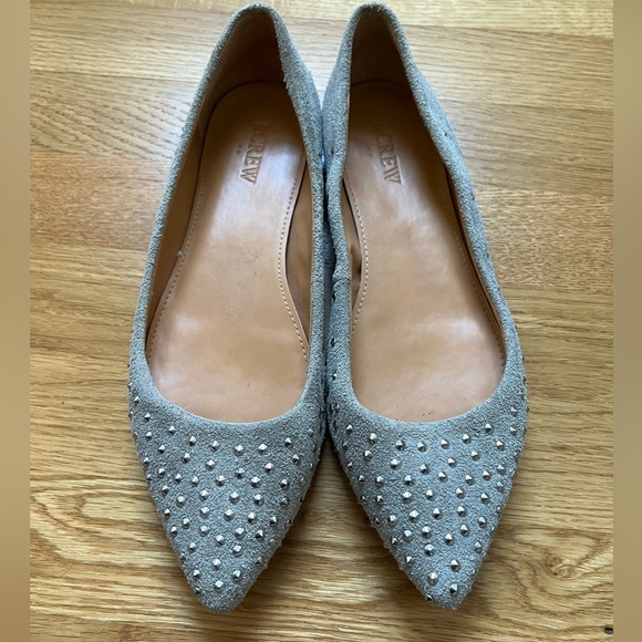 J.Crew Gray Suede Studded Pointed Toe Flats Size 7 - Picture 4 of 9